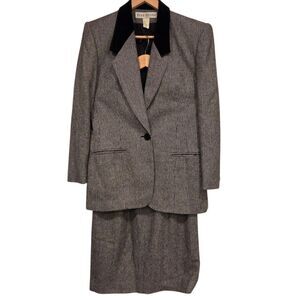 Evan Picone Houndstooth Jacket Velvet Collar Vintage Women's Wool Blend Blazer 4